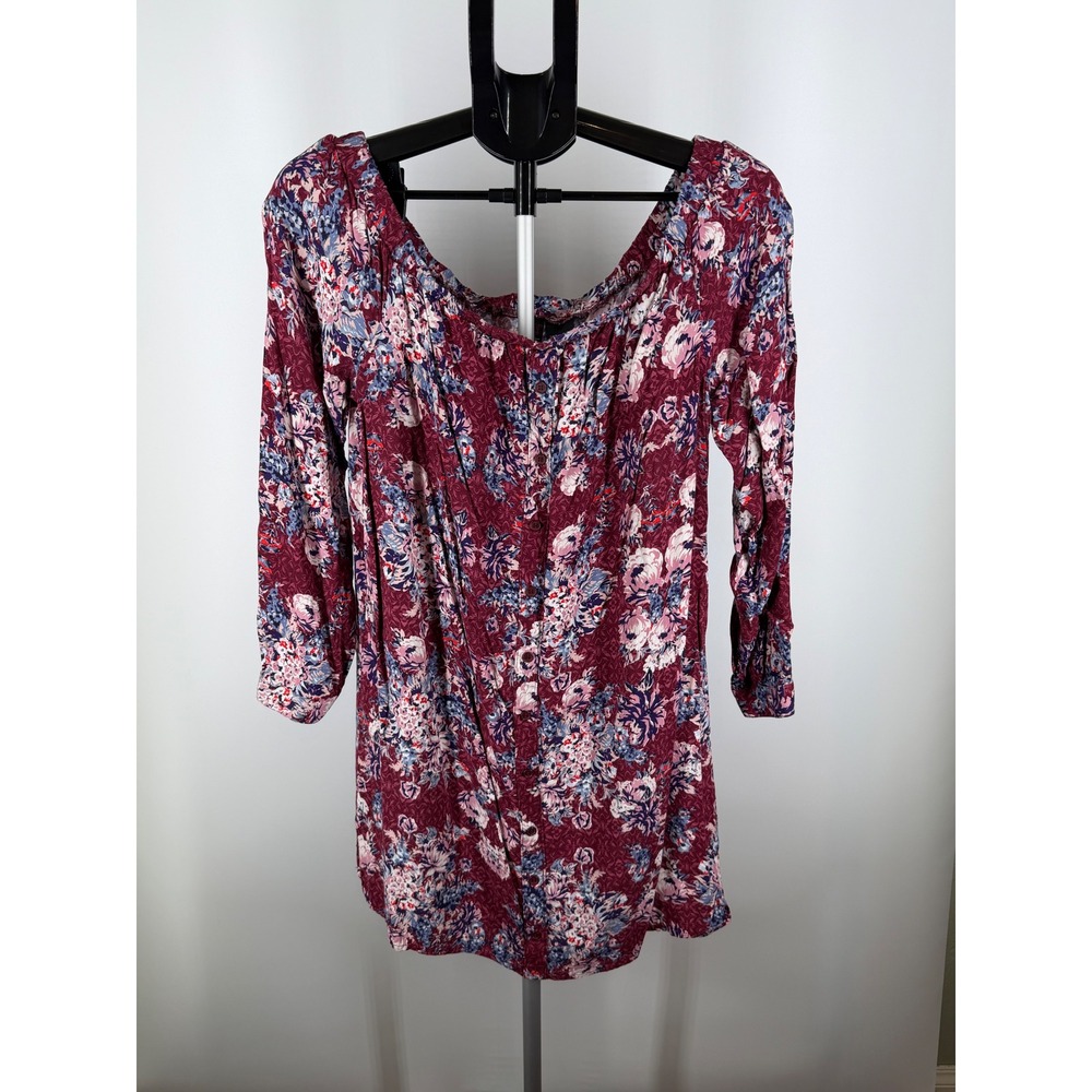 Fire Los Angeles Floral Off The Shoulder Mini Dress Burgundy Boho XL